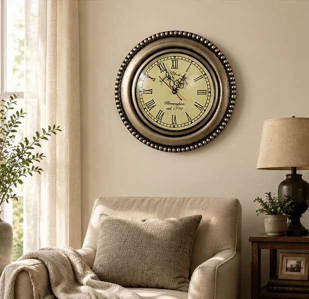 Royal Antique Gold Teak Wood Wooden Handcrafted Wall Clock
