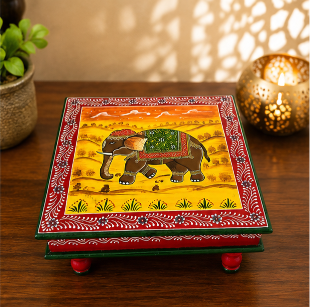 Handcrafted & Hand Painted Wooden Royal Elephant Hand-Painted Chowki