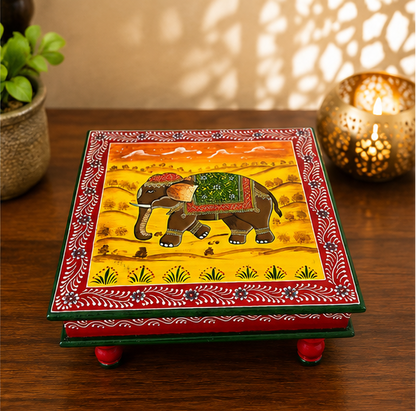 Handcrafted & Hand Painted Wooden Royal Elephant Hand-Painted Chowki