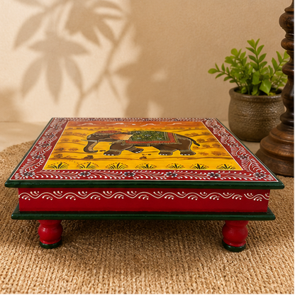 Handcrafted & Hand Painted Wooden Royal Elephant Hand-Painted Chowki
