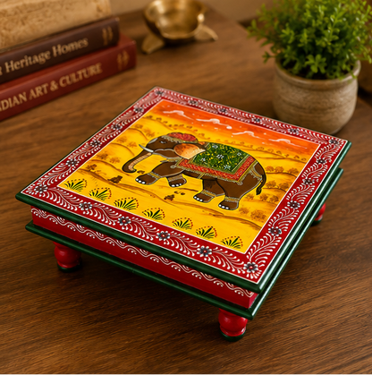 Handcrafted & Hand Painted Wooden Royal Elephant Hand-Painted Chowki