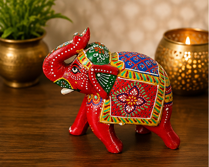 Handcrafted & Hand Painted Heritage Elephant - Red