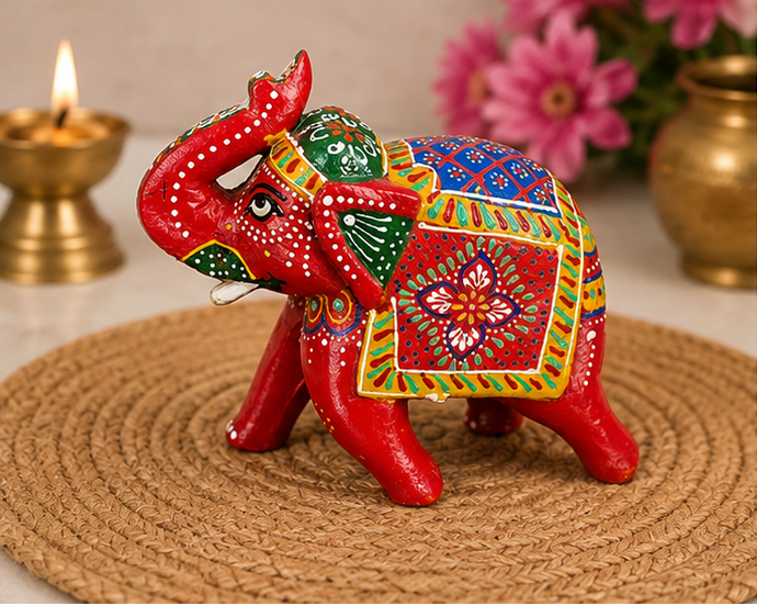 Handcrafted & Hand Painted Heritage Elephant - Red