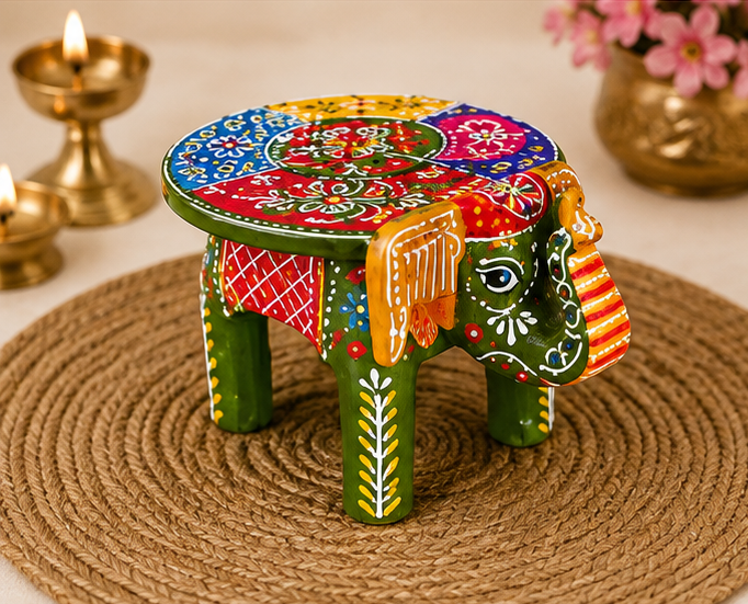 Handcrafted & Hand Painted Heritage Elephant - green