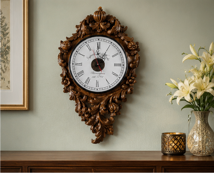 Royal Carved Heritage Handcrafted Wooden Clock