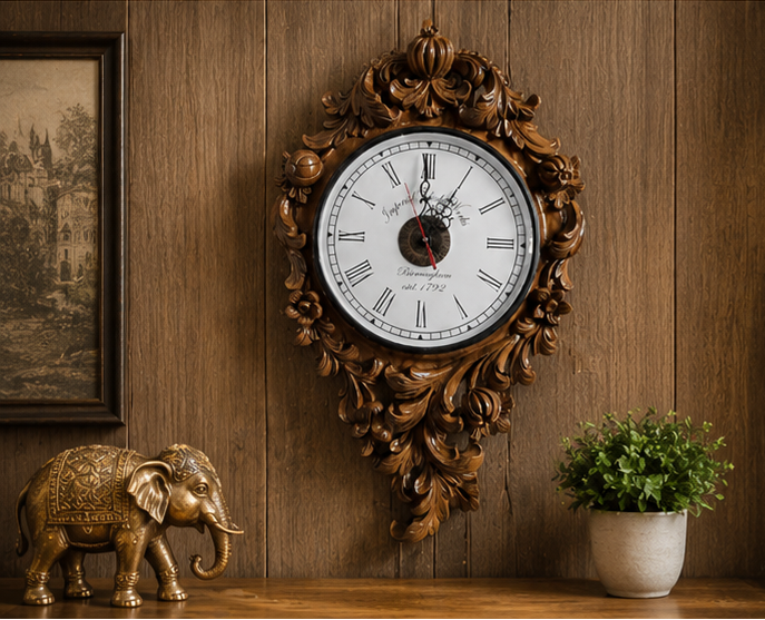 Royal Carved Heritage Handcrafted Wooden Clock