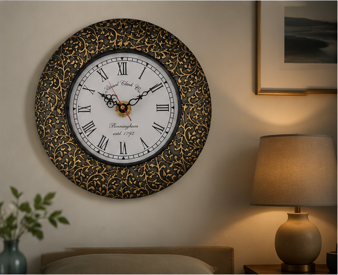 Regal Gold Filigree Clock Wood Wooden Wall Clock – Handcrafted
