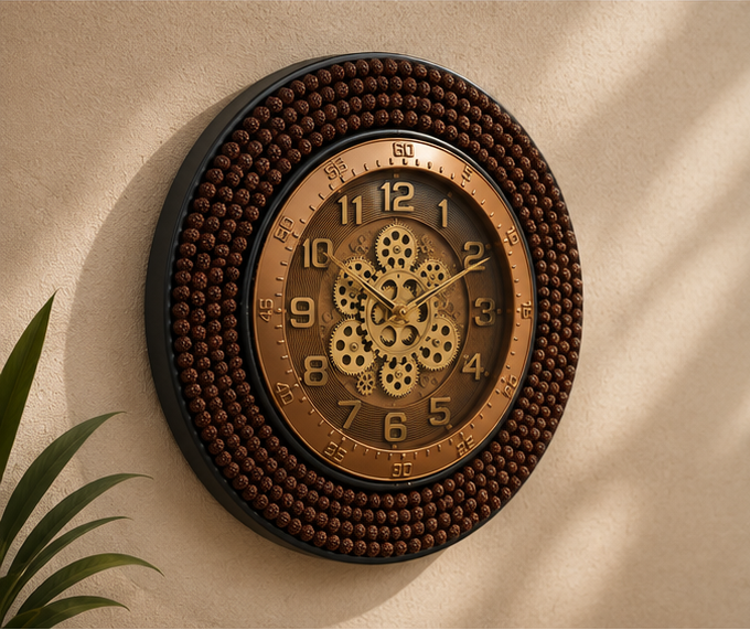 Vintage Bronze Gearcraft Wooden Wall Clock – Handcrafted