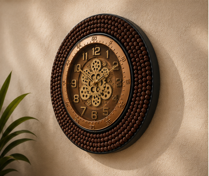 Vintage Bronze Gearcraft Wooden Wall Clock – Handcrafted
