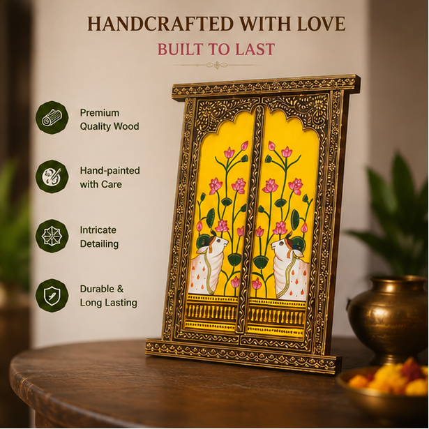Handcrafted & Hand Painted Kamdhenu Lotus Hand-Painted Wall Panel