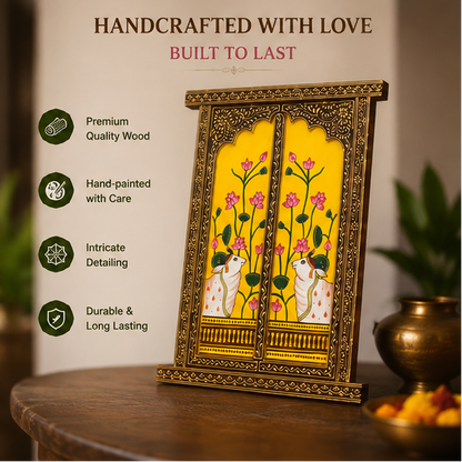 Handcrafted & Hand Painted Kamdhenu Lotus Hand-Painted Wall Panel