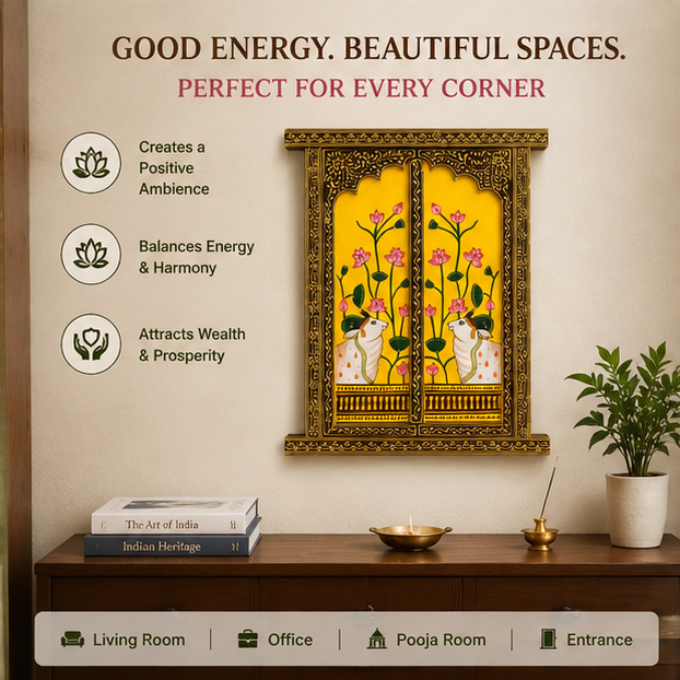 Handcrafted & Hand Painted Kamdhenu Lotus Hand-Painted Wall Panel