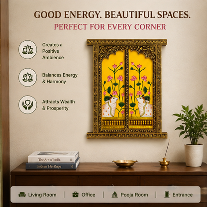 Handcrafted & Hand Painted Kamdhenu Lotus Hand-Painted Wall Panel