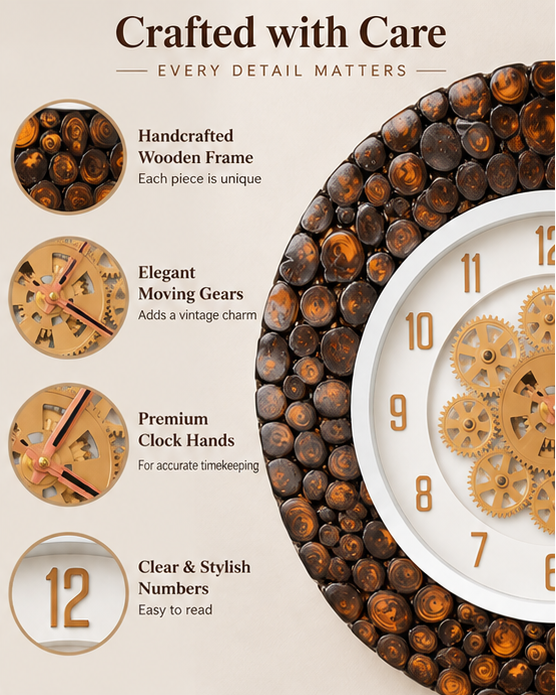 Steampunk Heritage Wall Wooden Wall Clock – Handcrafted Size - 18 Inch