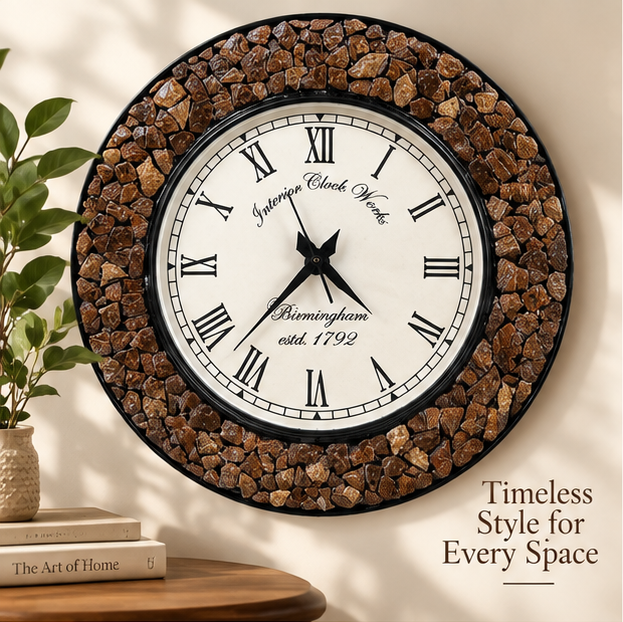 Stone Crest Nariyal & Wood Handcrafted Clock - Size - 16 Inch