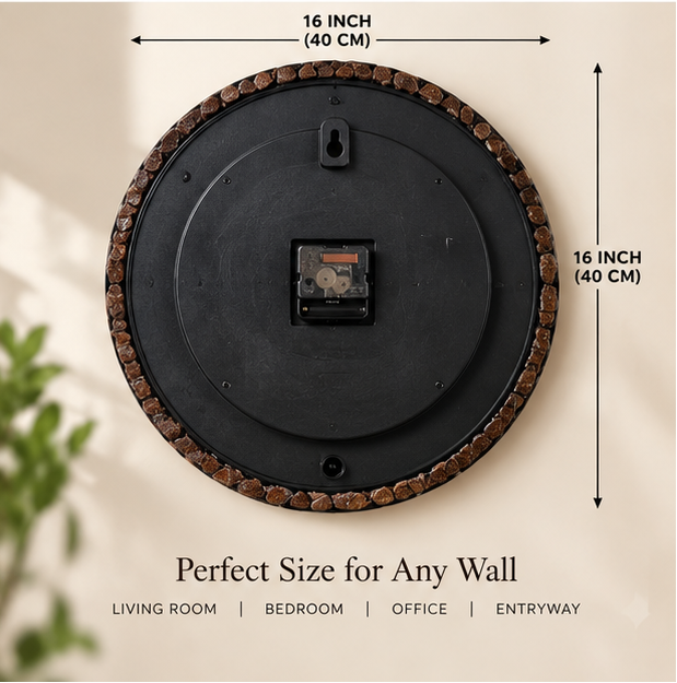 Stone Crest Nariyal & Wood Handcrafted Clock - Size - 16 Inch