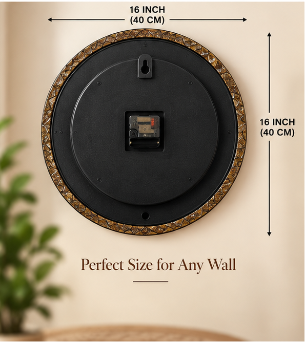 Stone Crest Nariyal & Wood Handcrafted Clock - Size - 16 Inch Gold Colour