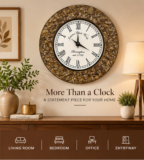 Stone Crest Nariyal & Wood Handcrafted Clock - Size - 16 Inch Gold Colour