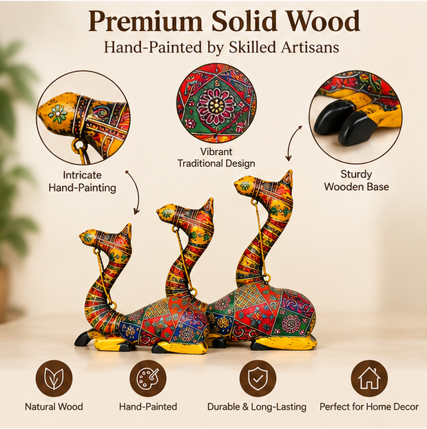 Trendytix Handcrafted Wooden Camels Set of 3