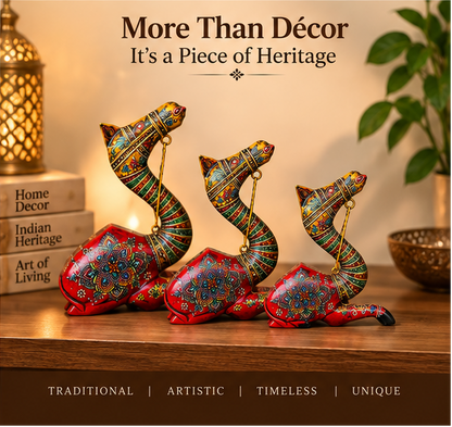 Trendytix Handcrafted Wooden Camels Set of 3 Red Colour