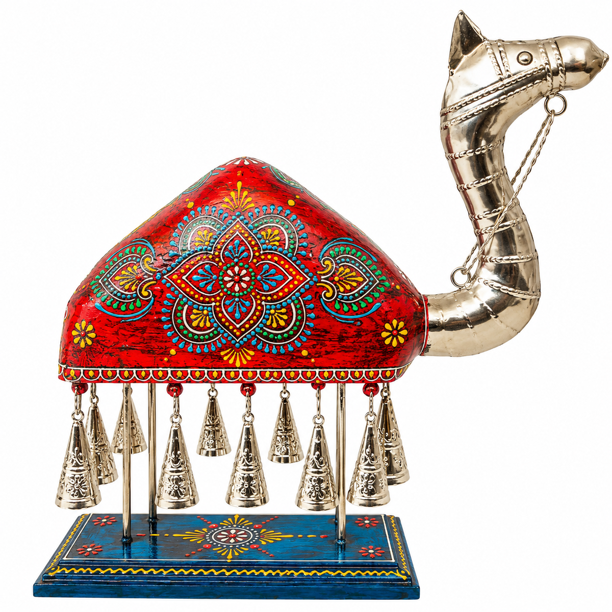 Handcrafted Camel Figurine with Silver-Plated Finish & Hanging Bells – 16 × 17 Inch