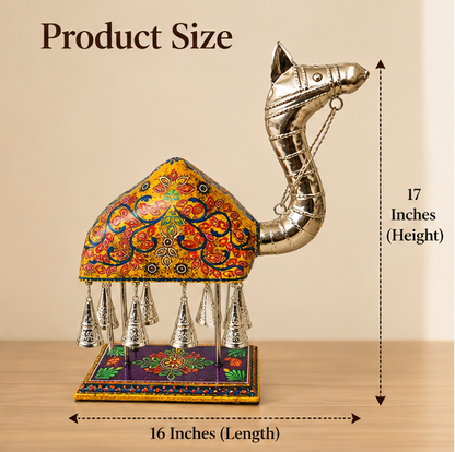 Handcrafted Camel Figurine with Silver-Plated Finish & Hanging Bells – 16 × 17 Inch yellow