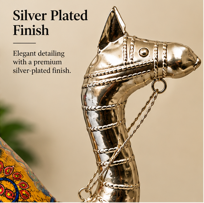 Handcrafted Camel Figurine with Silver-Plated Finish & Hanging Bells – 16 × 17 Inch yellow