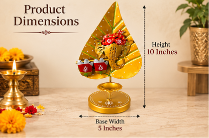 Handcrafted Leaf-Shaped Ganesha Diya Stand- 10 inch