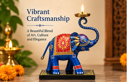 Handcrafted Elephant Diya Stand – 8 Inch | Hand-Painted Traditional Décor