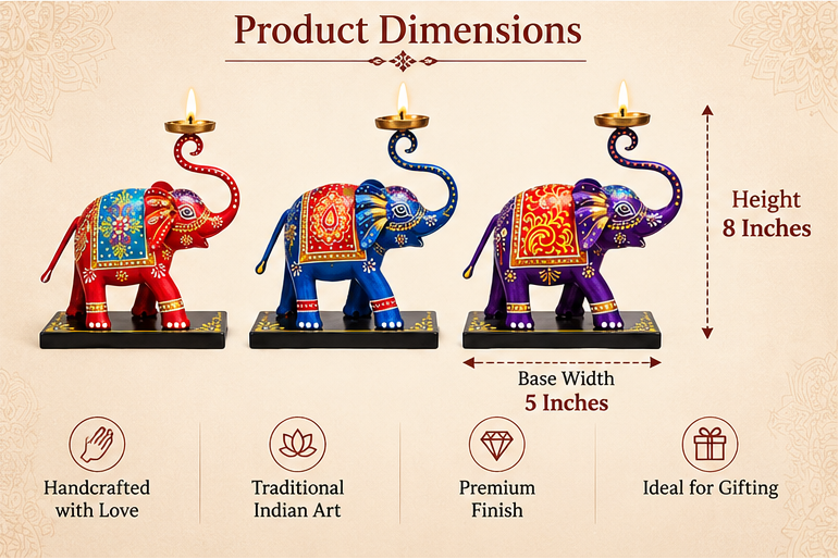 Handcrafted Elephant Diya Stand – 8 Inch | Hand-Painted Traditional Décor