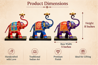 Handcrafted Elephant Diya Stand – 8 Inch | Hand-Painted Traditional Décor