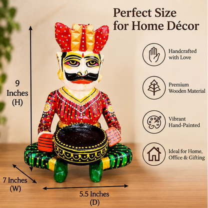 Handcrafted Wooden Bawla Figurine – 9 Inch | Traditional Indian Decor