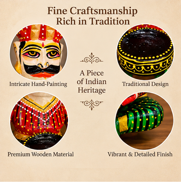 Handcrafted Wooden Bawla Figurine – 9 Inch | Traditional Indian Decor