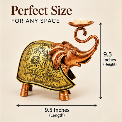 Handcrafted Elephant Tealight Candle Holder – 9.5 Inch Traditional Metal Home Decor