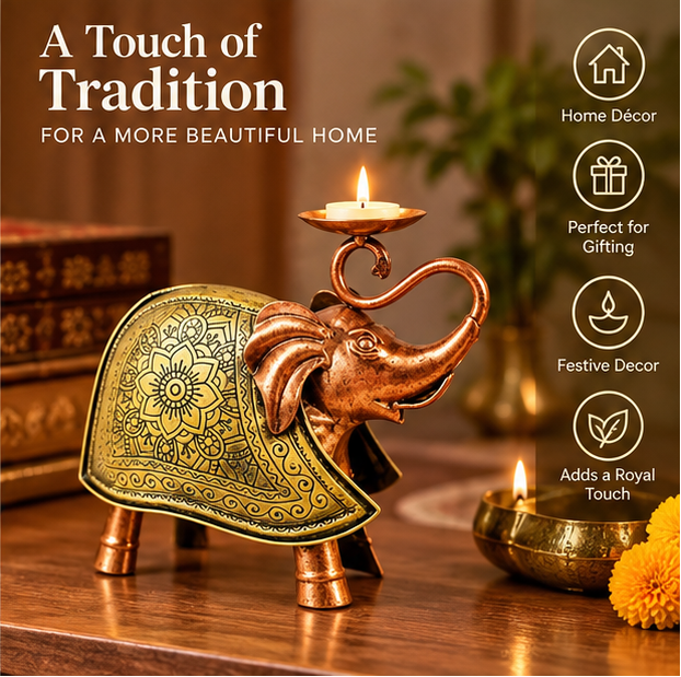 Handcrafted Elephant Tealight Candle Holder – 9.5 Inch Traditional Metal Home Decor