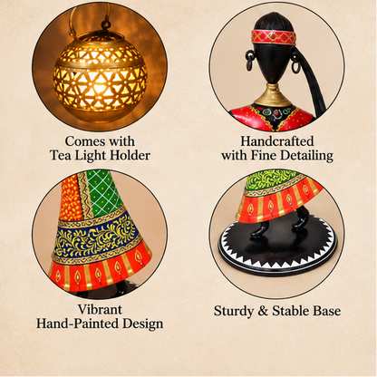 Handcrafted Tribal Lady Tea Light Holder Set of 2 – 32 Inch | Traditional Metal Decor