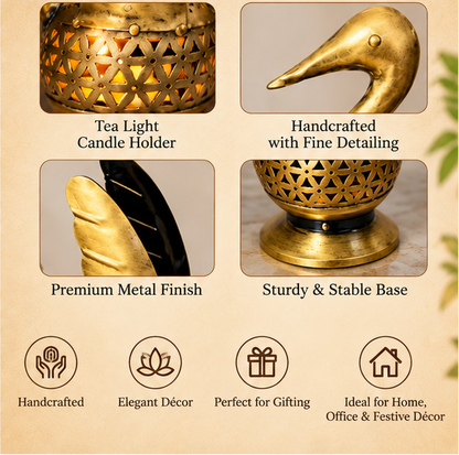 Handcrafted Swan Tealight Candle Holder Set of 2 | Antique Gold Finish