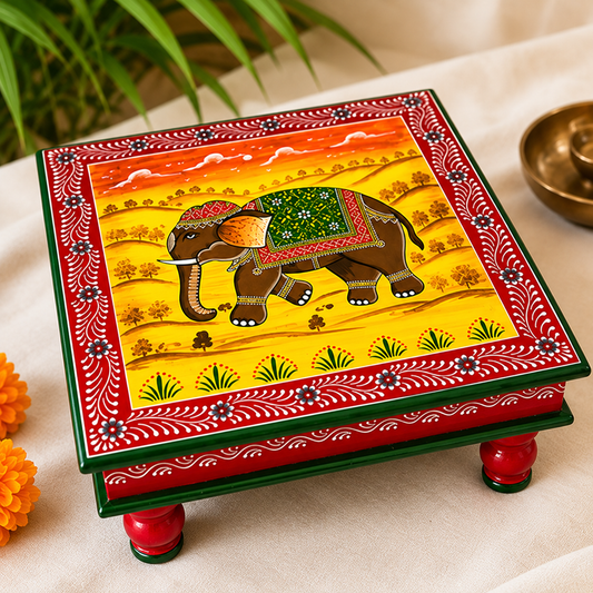 Handcrafted & Hand Painted Wooden Royal Elephant Hand-Painted Chowki