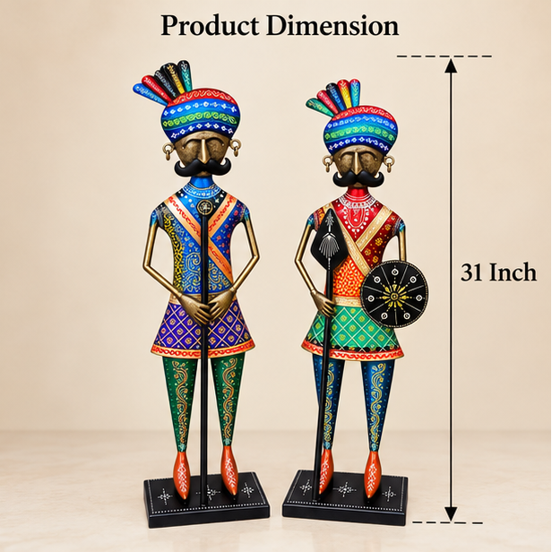 Handcrafted Rajasthani Warrior Statue Set of 2 – 31 Inch | Traditional Metal Decor