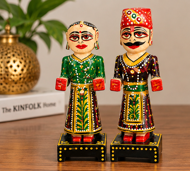 Handcrafted Rajasthani Wooden Ishar Gangour Set Couple Set – Traditional Home Décor