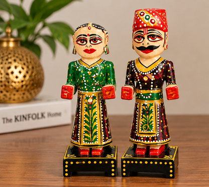 Handcrafted Rajasthani Wooden Ishar Gangour Set Couple Set – Traditional Home Décor