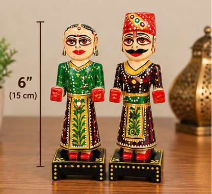 Handcrafted Rajasthani Wooden Ishar Gangour Set Couple Set – Traditional Home Décor