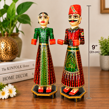 Handcrafted Rajasthani Wooden Ishar Gangour Set Couple Set – Traditional Home Décor