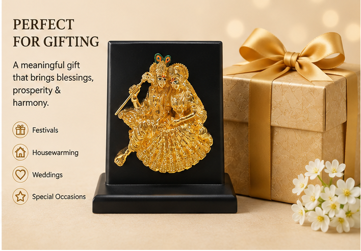 24K Gold Plated Radha Krishna Idol