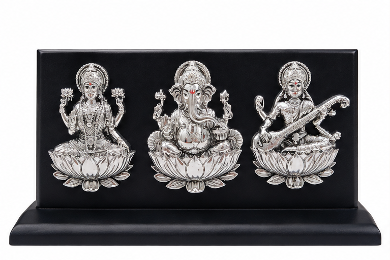 999 Silver Plated Laxmiji, Saraswatiji , Ganeshaji Idol