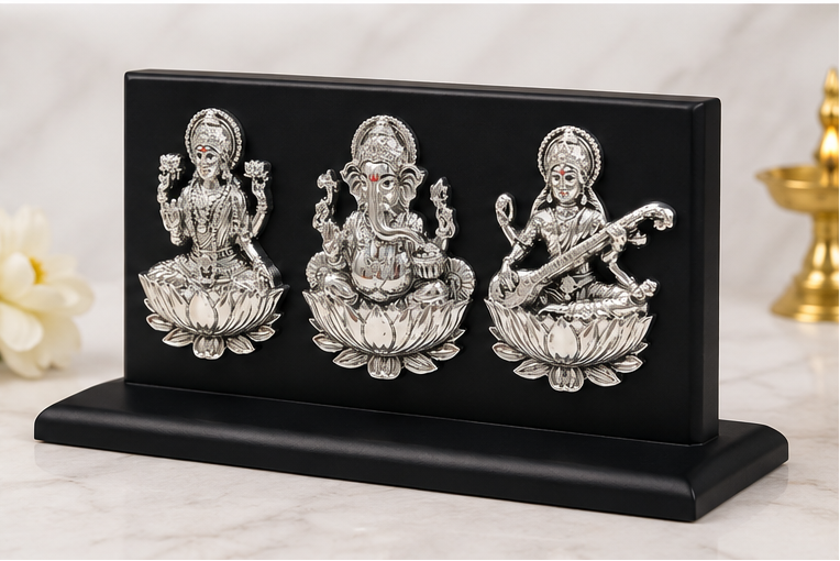 999 Silver Plated Laxmiji, Saraswatiji , Ganeshaji Idol