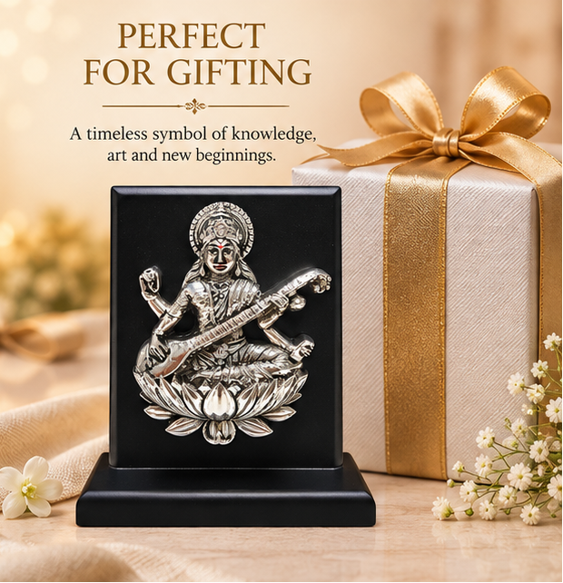 999 Silver Plated Saraswati Ji Idol