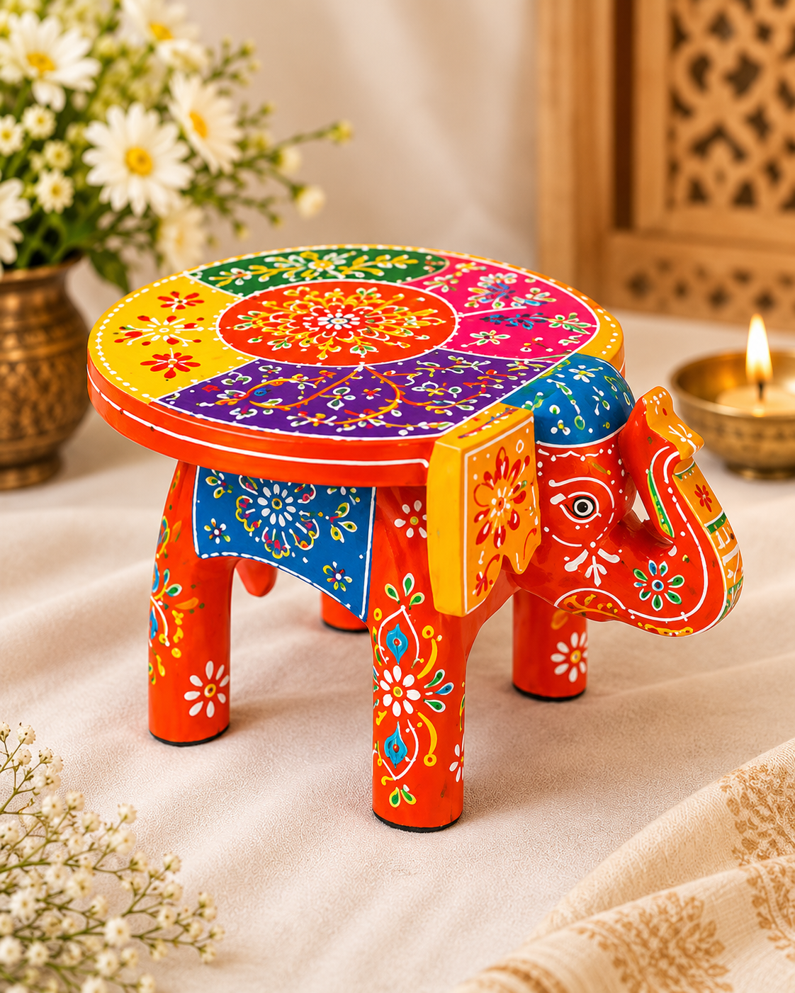 Handcrafted & Hand Painted Heritage Elephant - multicolour