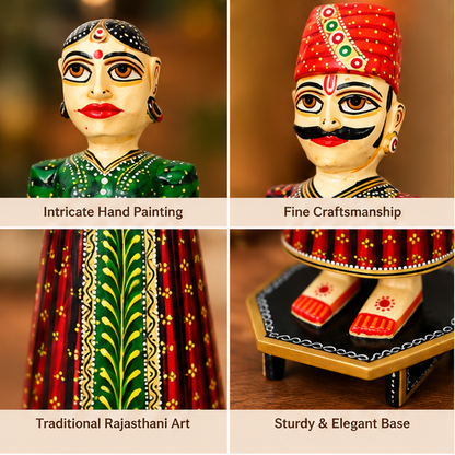 Handcrafted Rajasthani Wooden Couple Doll Set – Traditional Home Décor