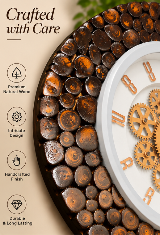 Steampunk Heritage Wall Wooden Wall Clock – Handcrafted Size - 18 Inch